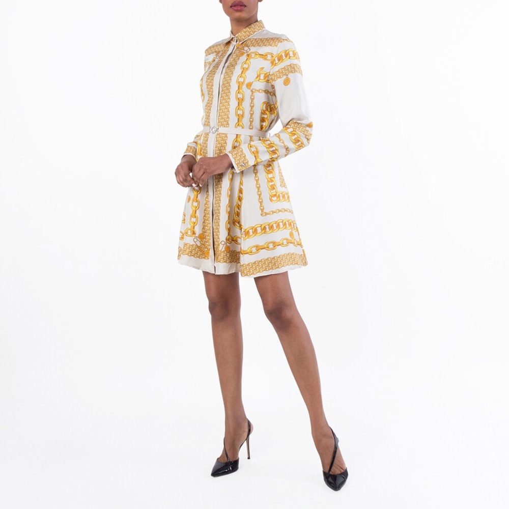Versace Gold and White Chain Mini Dress